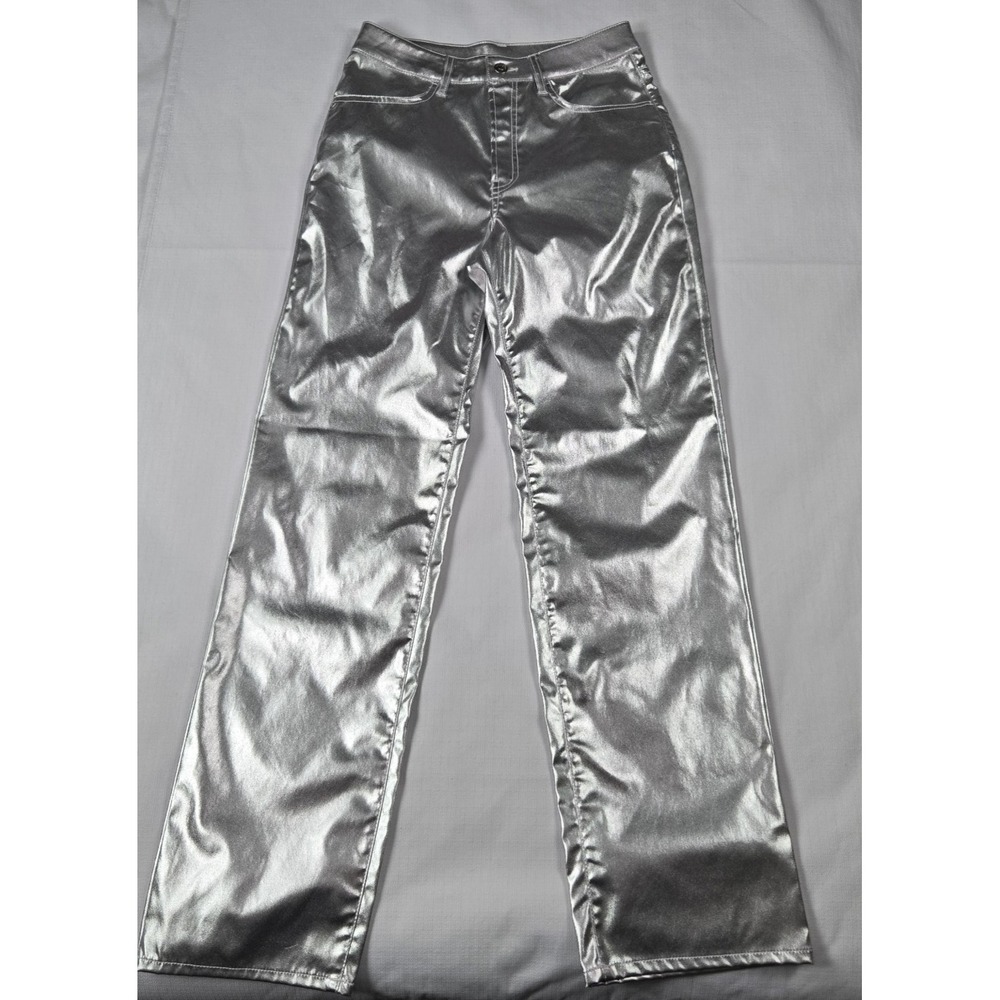 Divided  H & M Women's Straight Leg Silver Faux Leather Disco‎ Vibe Pants Size 4